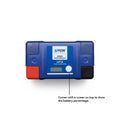 Blue battery and its packaging with 'LYON Battery' branding on a white background