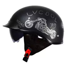 Half Helmet Motorcycle Helmet with Visor Built-in Sunglasses ECE Approved Vintage Open Face Helmet Cap TKMW-014-1 -Motovile