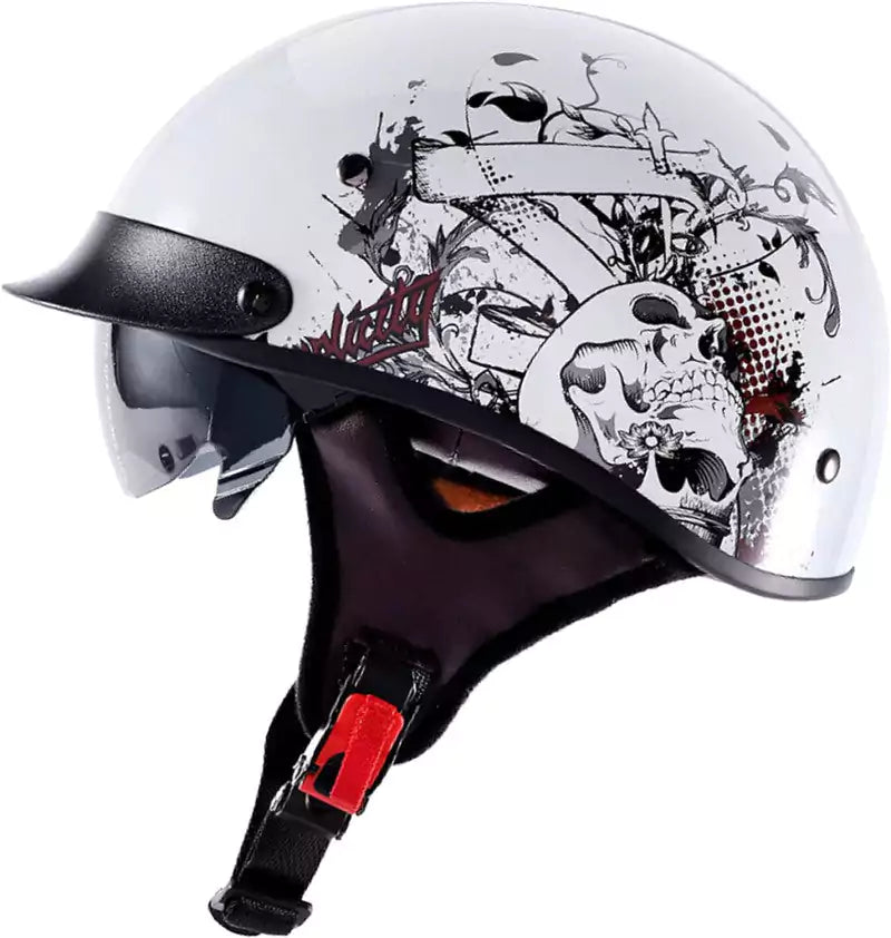 Half Helmet Motorcycle Helmet with Visor Built-in Sunglasses ECE Approved Vintage Open Face Helmet Cap TKMW-014-2 - Motovile