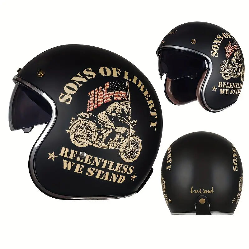 Half Helmet Motorcycle Helmet with Visor Built-in Sunglasses ECE Approved Vintage Open Face Helmet Cap TKMW-020-1 - Motovile