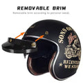 Half Helmet Motorcycle Helmet with Visor Built-in Sunglasses ECE Approved Vintage Open Face Helmet Cap TKMW-020-1 - Motovile
