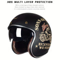 Half Helmet Motorcycle Helmet with Visor Built-in Sunglasses ECE Approved Vintage Open Face Helmet Cap TKMW-020-1 - Motovile