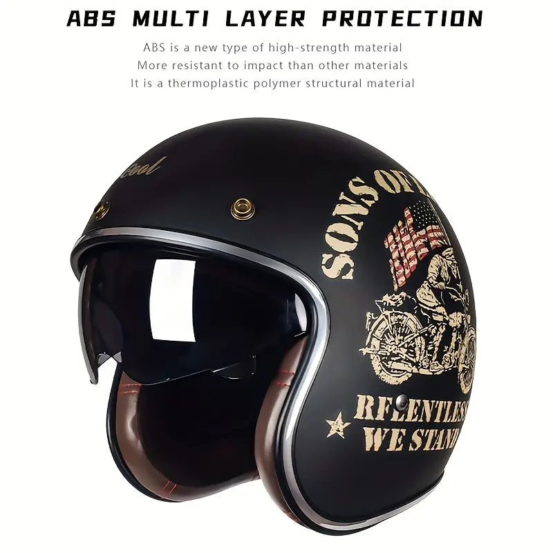 Half Helmet Motorcycle Helmet with Visor Built-in Sunglasses ECE Approved Vintage Open Face Helmet Cap TKMW-020-1 - Motovile