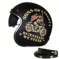 Half Helmet Motorcycle Helmet with Visor Built-in Sunglasses ECE Approved Vintage Open Face Helmet Cap TKMW-020-1 - Motovile