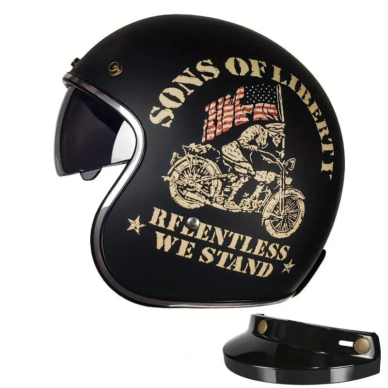 Half Helmet Motorcycle Helmet with Visor Built-in Sunglasses ECE Approved Vintage Open Face Helmet Cap TKMW-020-1 - Motovile