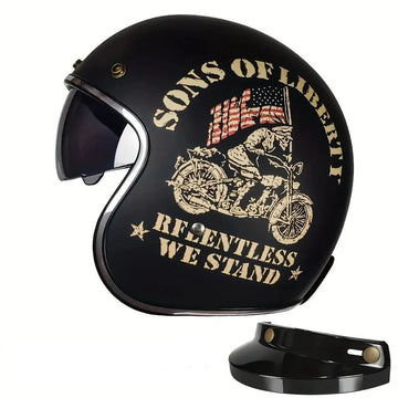 Half Helmet Motorcycle Helmet with Visor Built-in Sunglasses ECE Approved Vintage Open Face Helmet Cap TKMW-020-1 - Motovile