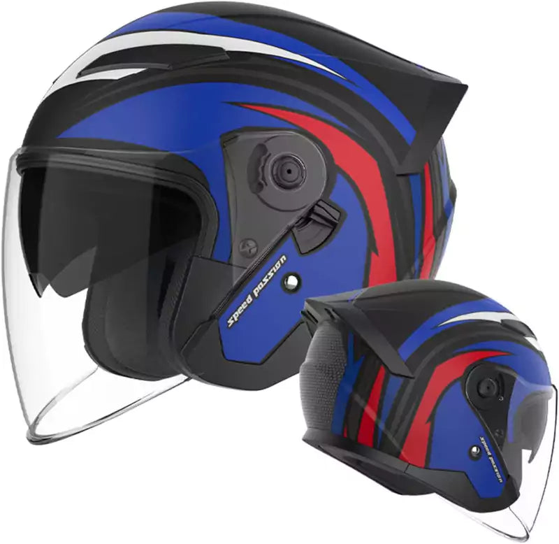 Casco Medio Para Motocicleta Y Scooter - Cara Abierta, Visera, Correa De Liberación Rápida, Talla 45-65 Cm