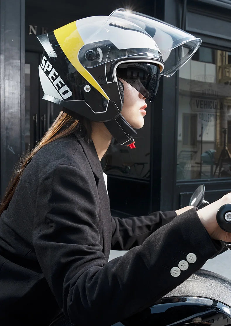 Retro Open Face Motorcycle Helmet,Adult Motorcycle Half Helmet 3/4,DOT Approved with Double Visor Summer Scooter Light Moped ATV Street Helmet Motorcycle - Motovile