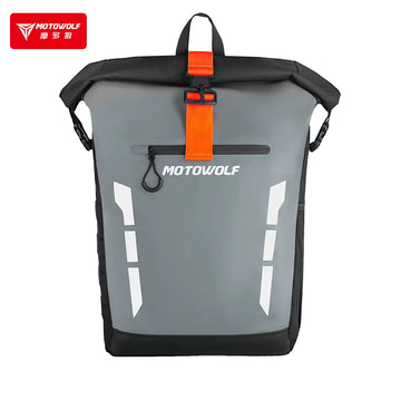 MOTOWOLF MDL0716 Waterproof Motorcycle Backpack | 20–25L Roll-Top Riding Travel Bag | GREY شنطة ظهر  مقاومة للماء 100% | شنطة سياكل 20–25 لتر |