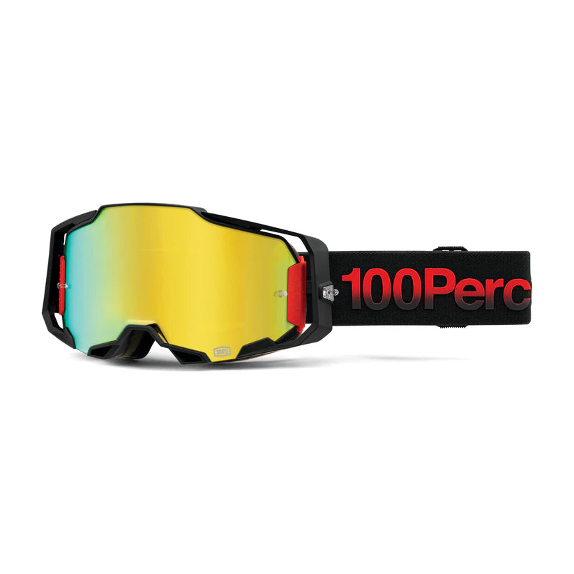 100 Percent Armega Dirt Bike Goggles & Motocross Goggles  Black/Red - Tzar - Gold Mirror Lens