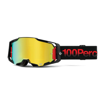 100 Percent Armega Dirt Bike Goggles & Motocross Goggles  Black/Red - Tzar - Gold Mirror Lens