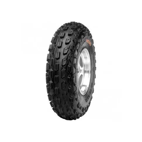 Off-road tire with tread pattern on a white background