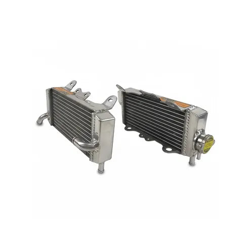 Two metal radiators on a white background