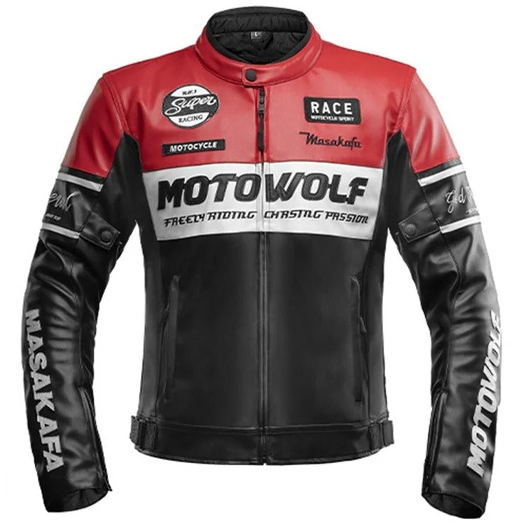 MOTOWOLF JM1 Thermal Leather Motorcycle Jacket Winter Windproof Motorcycling Jacket - Black & Red