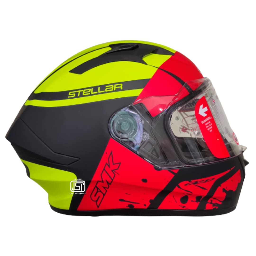 SMK Stellar Basic Squad MA234 Full Face Motorcycle Helmet Matt Black Red Yellow - Clear Visor Pinlock Ready with Spoiler  | Kuwait
