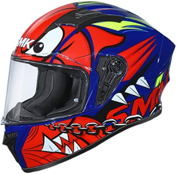 SMK Stellar Basic Monster MA531 Full Face Motorcycle Helmet Matt Blue Red White - Clear Visor Pinlock Ready| Kuwait