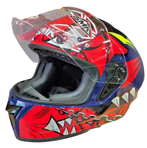 SMK Stellar Basic Monster MA531 Full Face Motorcycle Helmet Matt Blue Red White - Clear Visor Pinlock Ready| Kuwait