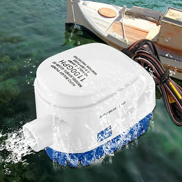 Automatic 12V/24V Submersible Boat Bilge Pump 1100GPH with Built-In Float Switch - Water-Cooled Motor, Dry-Run Protection, Low Noise, High-Impact Housing for Marine Safety, Boat Maintenance,