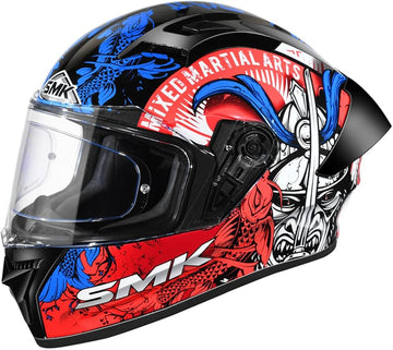 SMK Stellar Samurai GL253 Full Face Motorcycle Helmet Gloss Black Blue Red - Tinted Visor Pinlock Ready  | Kuwait