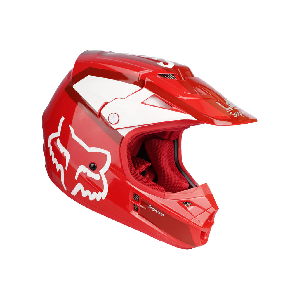 Fox Racing Motocross V1 SUPREME Helmet in Flo Red/White Off-Road Helmet