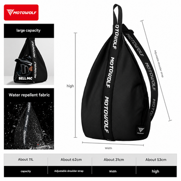 MOTOWOLF MB8 Helmet Bag | Lightweight Motorcycle Sling Bag | Kuwai