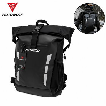 MOTOWOLF MDL0716 Waterproof Motorcycle Backpack | 20–25L Roll-Top Riding Travel Bag | BLACKشنطة ظهر  مقاومة للماء 100% | شنطة سياكل 20–25 لتر |