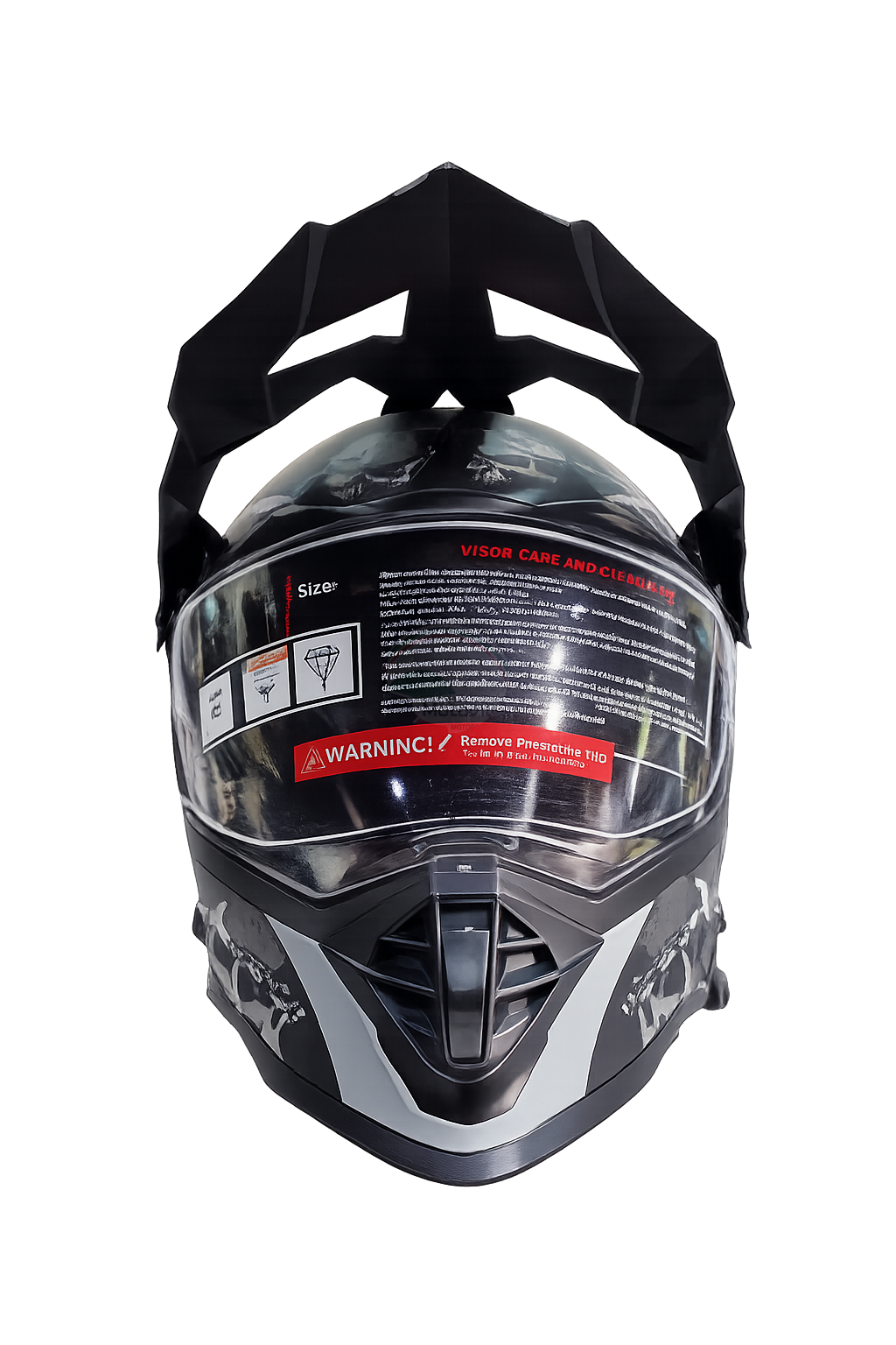BMC Adventure Motorcycle motorcross Helmet Off-Road Helmet Matte Black Grey Skull Graphics | خوذة أوف رود وموتوكروس للدباب والموتوكروس وATV لون أسود / رمادي
