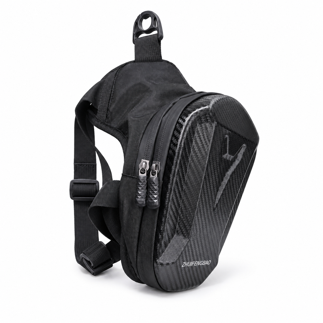 KMOTO Carbon-Look Hard-Shell Motorcycle & ATV Waist / Leg Bag – Black | شنطة خصر ورجل للسايكل والدباب والـ ATV
