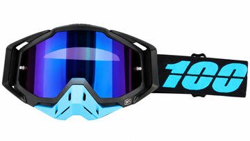 100% Motocross & Off-Road Goggles – Black / Blue Mirror | نظارة دباب 100% أسود بعدسة مراية زرقاء