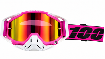 100% Motocross & Off-Road Goggles Pink/White Mirror Lens | نظارة دباب 100% وردي