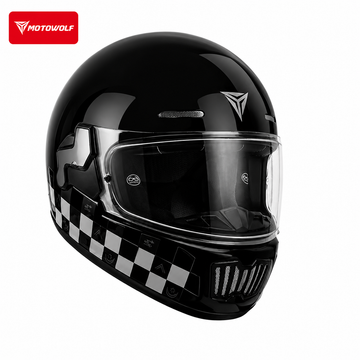 MOTOWOLF Classic Retro Motorcycle Helmet – Gloss Black Checker | Premium Full Face Helmet Kuwait
