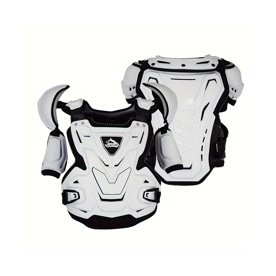 HUNTING WOLF Motorcycle Body Armor  | Motocross Chest Back Protector Vest |  Off-Road Motorcycle Jacket Racing Protective Body Guard MX Armor Black (White)