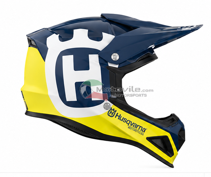 Husqvarna Motocross Off-Road Helmet – Navy Blue Yellow White | خوذة هاسكفارنا للموتوكروس والأوف رود – كحلي أصفر وأبيض