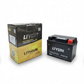 LYON lithium battery and its packaging on a white background