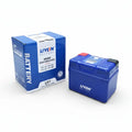 Blue battery and its packaging with 'LYON Battery' branding on a white background