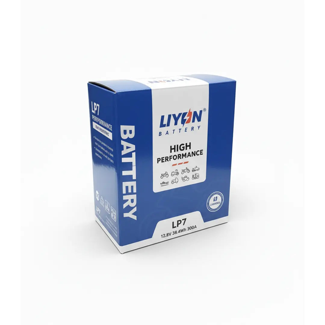 Blue battery with red top on a white background, featuring the Liyin brand.
