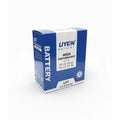 LIYON battery box with blue and white design on a white background