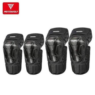 MOTOWOLF MDL1019 Carbon Look Motorcycle Knee & Elbow Guard Set (4PCS) | Protective Riding Gear | CE Armor | Black