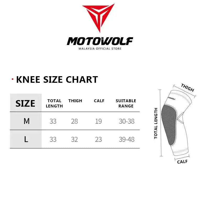 Motowolf Motocross Knee Elbow Pad sizes