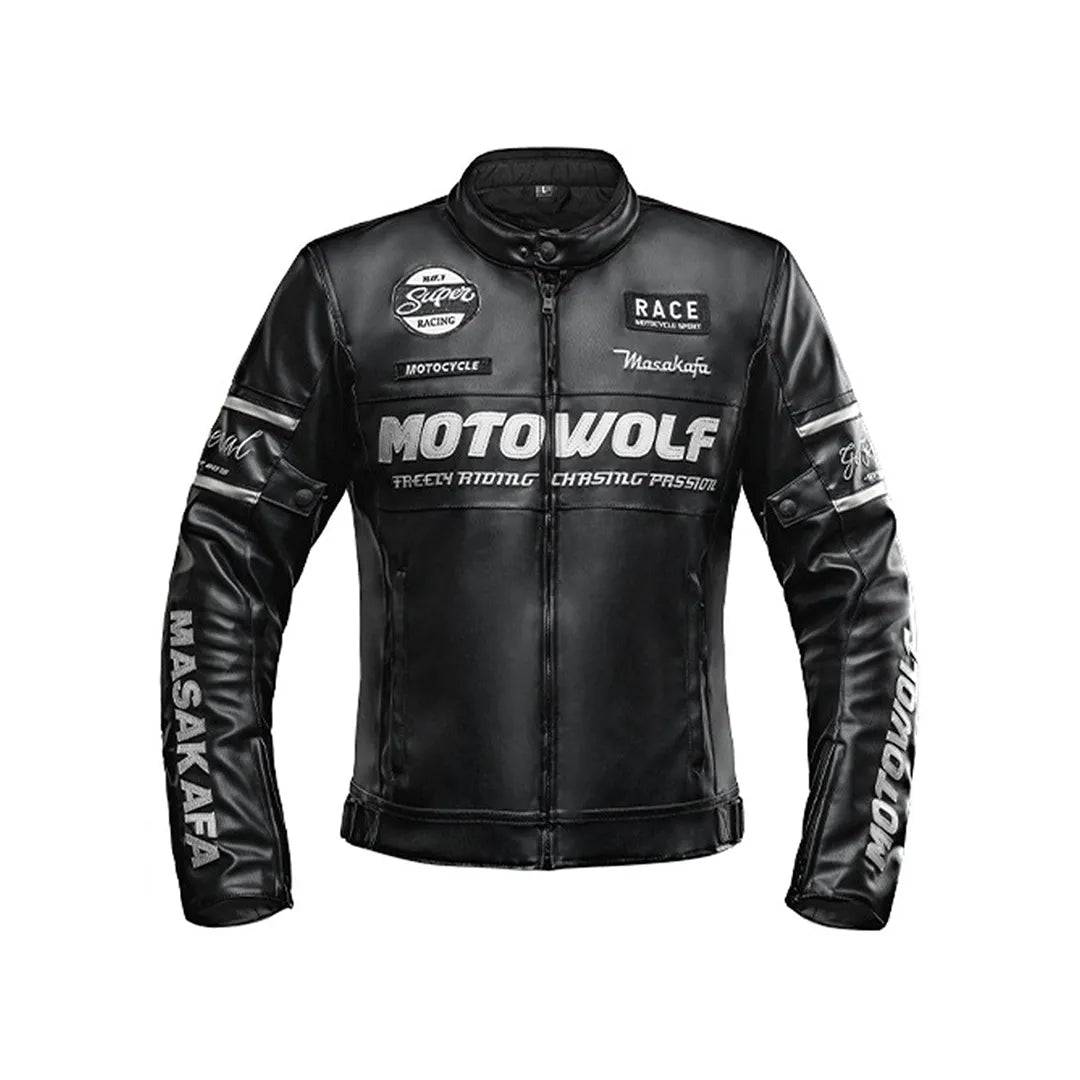 Motowolf JM1 Thermal Leather Motorcycle Jacket – Windproof Winter Riding Gear (Black & Red)