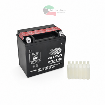 OUTDO UTX14 12V 12Ah Dry Charged MF Battery – YTX14 Equivalent | بطارية دباب