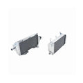 Two metallic radiators on a white background