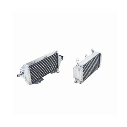 Two metallic radiators on a white background