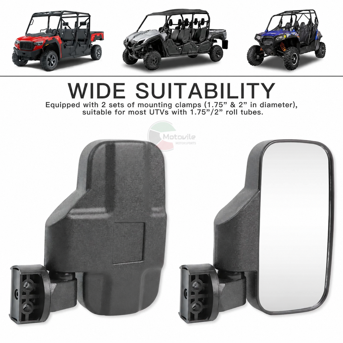 Side Mirrors UTV Pair  – Polaris, Can-Am, CFMOTO & siyara Buggy
