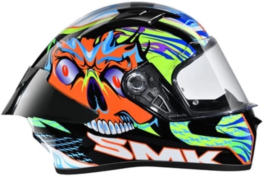SMK Stellar Skull GL274 Full Face Motorcycle Helmet Gloss Black Orange Yellow - Tinted Visor Pinlock Ready | Kuwait
