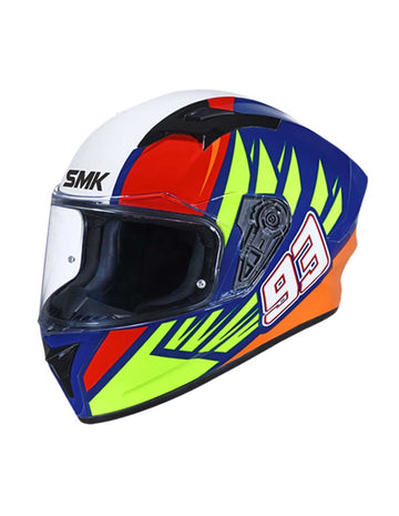 خوذة دراجة نارية لكامل الوجه SMK Stellar Wings GL543 - أزرق لامع أصفر أحمر - حاجب داكن جاهز لتركيب دبوس Pinlock | الكويت