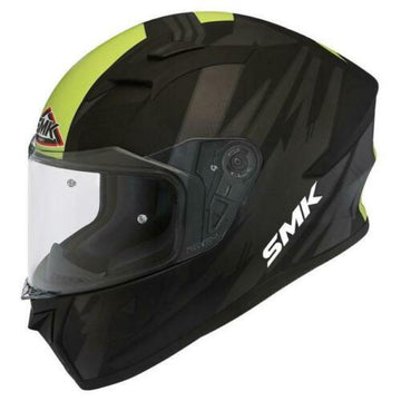 SMK Stellar Basic Trek MA264 Full Face Motorcycle Helmet Matt Black Grey Yellow - Clear Visor Pinlock Ready with Spoiler  | Kuwait