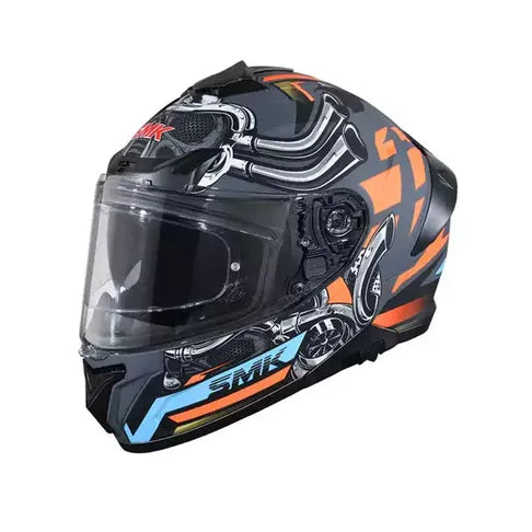 SMK Typhoon Motorhead GL676 Full-Face Motorcycle Helmet Gloss Grey/Orange – ECE & ISI Certified
