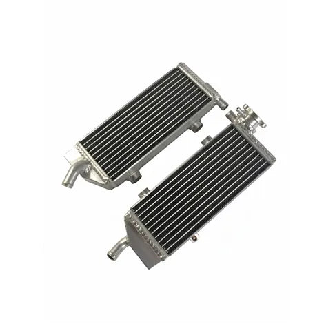 Two metal radiators side by side on a white background