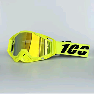 100% Motocross & Off-Road Goggles – Neon Yellow / Gold Mirror | نظارة دباب 100% نيون أصفر بعدسة مراية ذهبي
